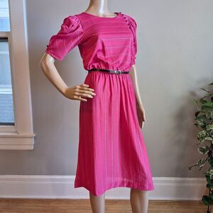 Vintage 80s Especially Yours Pink Striped Midi Dress Barbiecore Twee Office 9